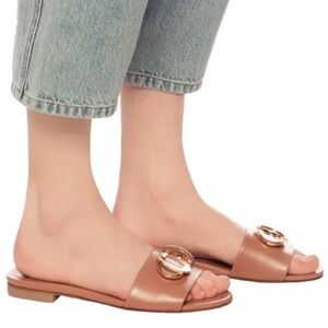 Stuart Weitzman Caicos Ornamented Gold Embellished Leather Sandals Size 10.5 New